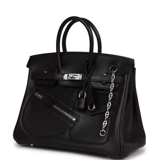 Luxury Hermes Limited Edition Birkin Rock 25 Black Volupto Palladium Hardware