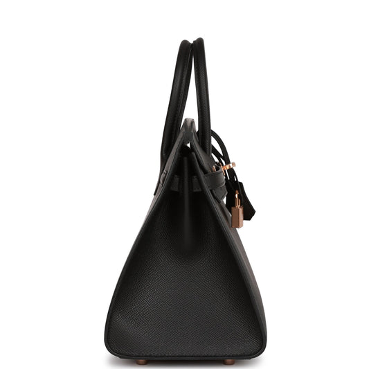 Luxury Hermes Birkin Sellier 25 Black Epsom Rose Gold Hardware