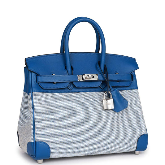 Luxury Hermes Birkin 25 Bleu Bill Toile H and Bleu France Swift Swift Palladium Hardware