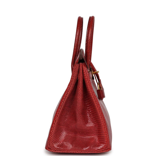 Top Quality Luxury Hermes Birkin 25 Rouge Moyen Salvator Lizard Gold Hardware