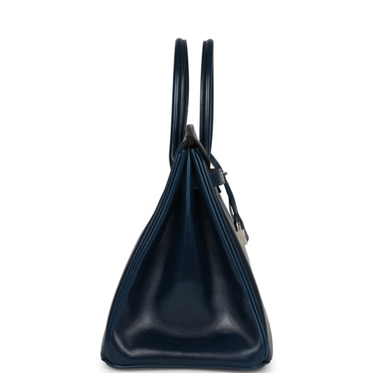 Top Quality Luxury Hermes Birkin 35 Bleu De Prusse Box Calf Guilloché Palladium Hardware