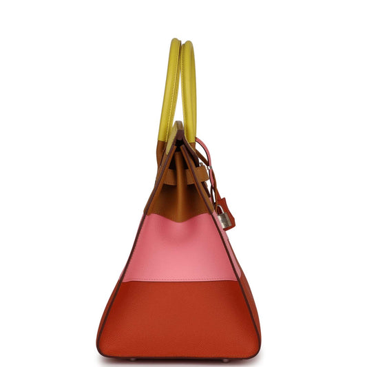 Luxury Hermes "Sunrise" Birkin Sellier 35 Rainbow Epsom Palladium Hardware