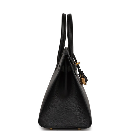 Luxury Hermes Birkin Sellier 30 Black Epsom Gold Hardware
