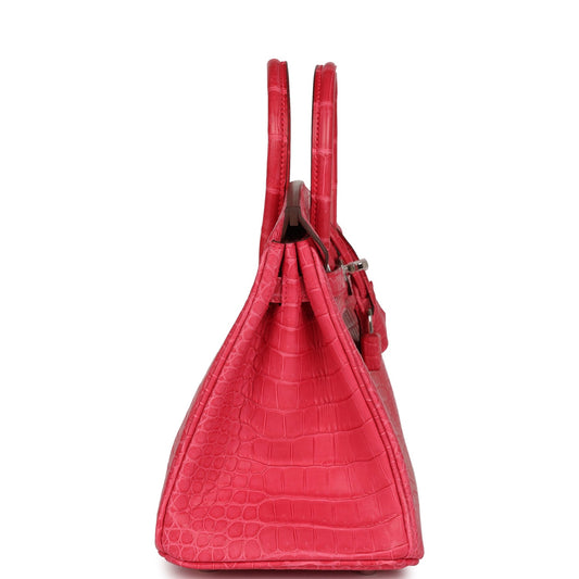 Luxury Hermes Birkin 25 Rose Extreme Matte Porosus Crocodile Palladium Hardware