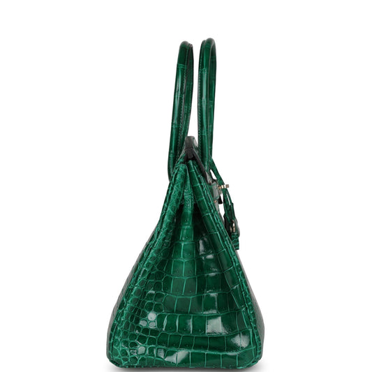 Top Quality Luxury Hermes Birkin 30 Emerald Shiny Niloticus Crocodile Palladium Hardware