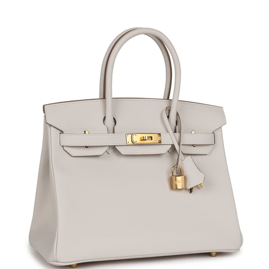Luxury Hermes Birkin 30 Gris Pale Epsom Gold Hardware