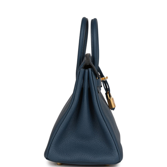 Luxury Hermes Birkin 25 Bleu De Prusse Togo Gold Hardware