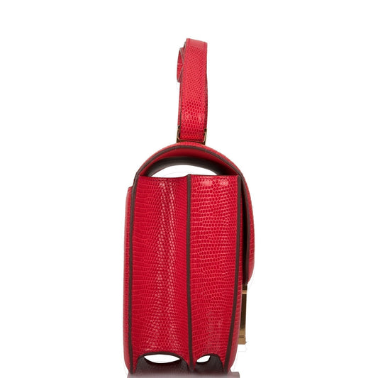 Luxury Hermes Constance 24 Rouge Exotique Lizard Niloticus Gold Hardware