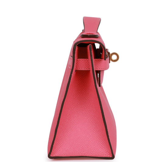 Luxury Hermes Kelly Pochette Rose Azalee Epsom Gold Hardware