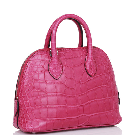 Luxury Hermes 1923 Bolide Mini Rose Scheherazade Matte Alligator Palladium Hardware