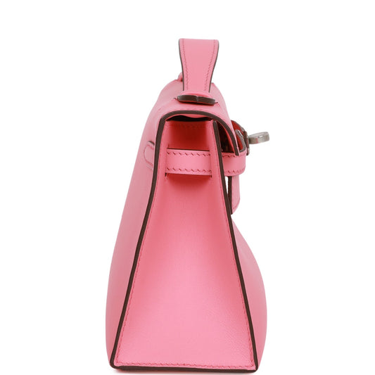 Luxury Hermes Kelly Pochette Rose D'Ete Swift Palladium Hardware