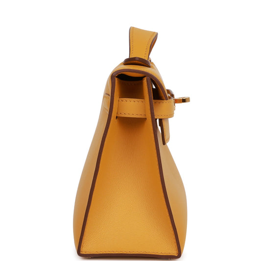 Luxury Hermes Kelly Pochette Jaune Ambre Swift Gold Hardware