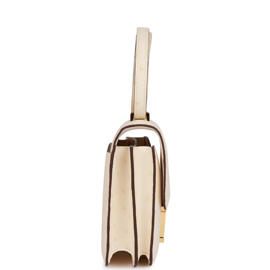 Luxury Hermes Constance 18 Nata Ostrich Gold Hardware