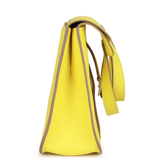 Luxury Hermes Halzan 25 Lime Clemence Palladium Hardware