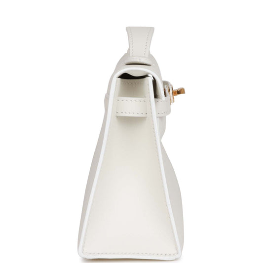 Luxury Hermes Kelly Pochette White Swift Gold Hardware
