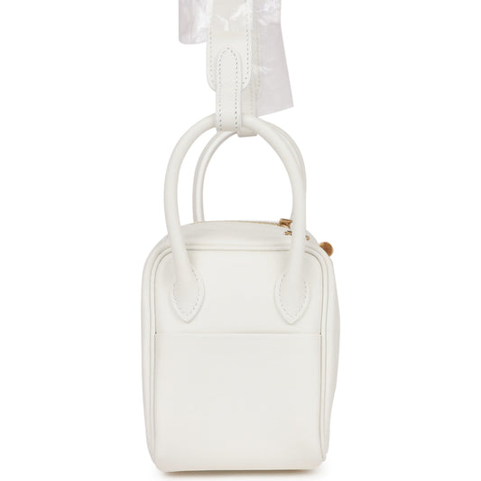 Luxury Hermes Mini Lindy White Swift Gold Hardware