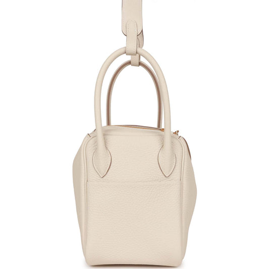 Luxury Hermes Lindy 26 Craie Clemence Gold Hardware