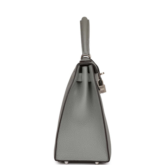 Luxury Hermes Special Order (HSS) Kelly Sellier 28 Gris Mouette Verso Togo Brushed Palladium Hardware