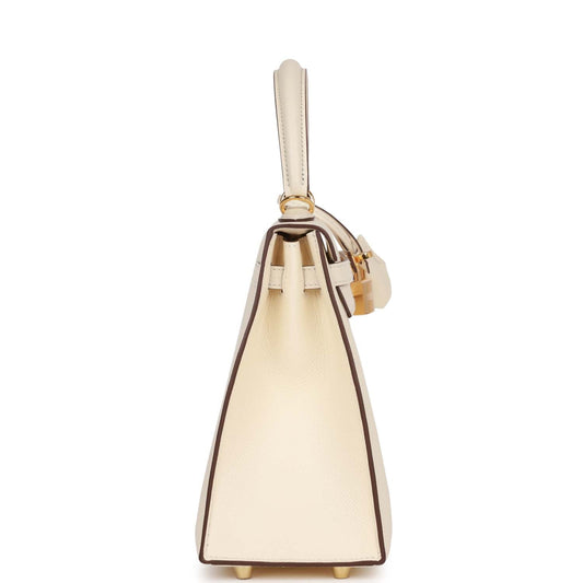 Luxury Hermes Kelly Sellier 25 Nata Epsom Gold Hardware