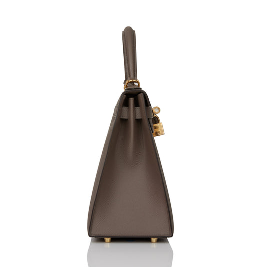 Luxury Hermes Kelly Sellier 28 Etain Epsom Gold Hardware