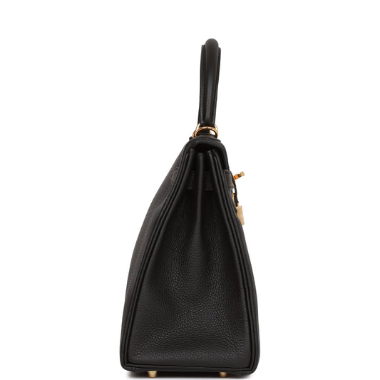 Luxury Hermes Kelly Retourne 28 Black Togo Gold Hardware