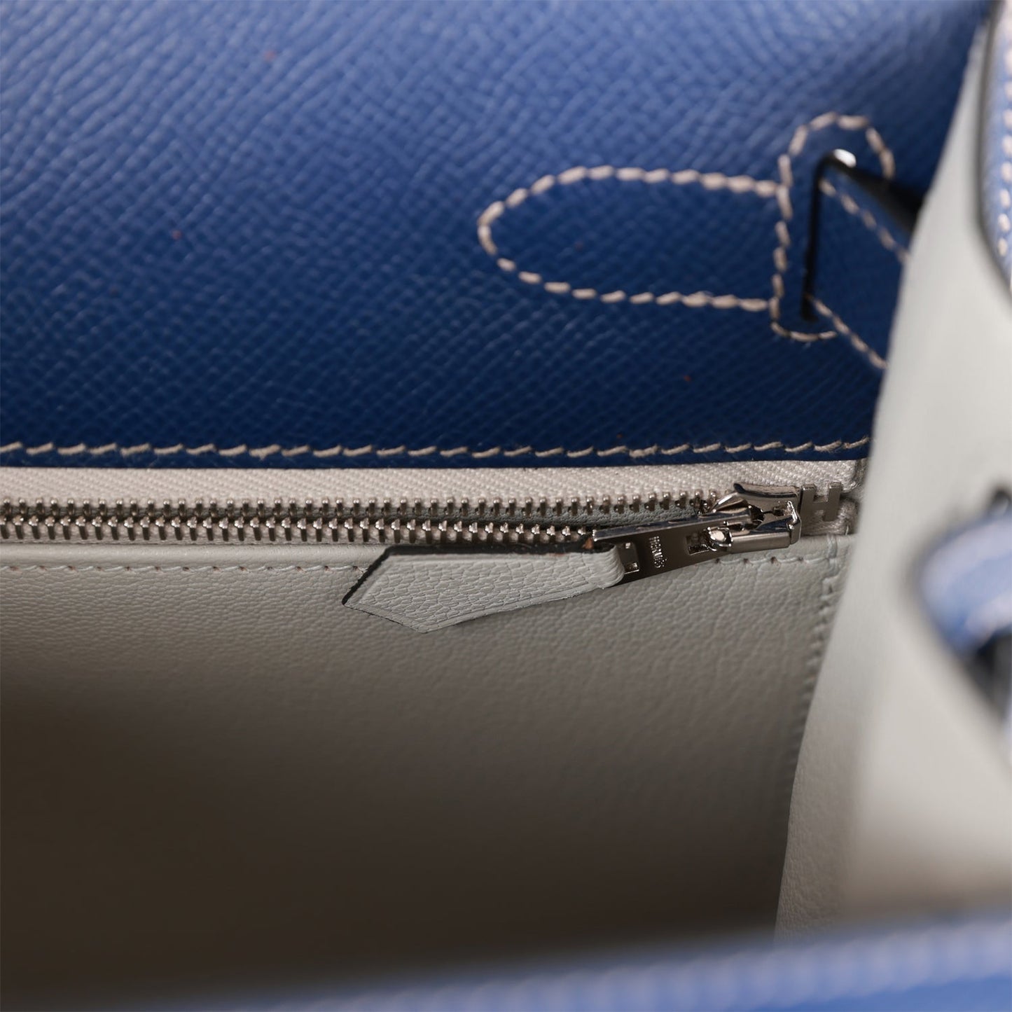 Luxury Hermes Special Order (HSS) Kelly Sellier 28 Bleu Indigo Epsom Palladium Hardware