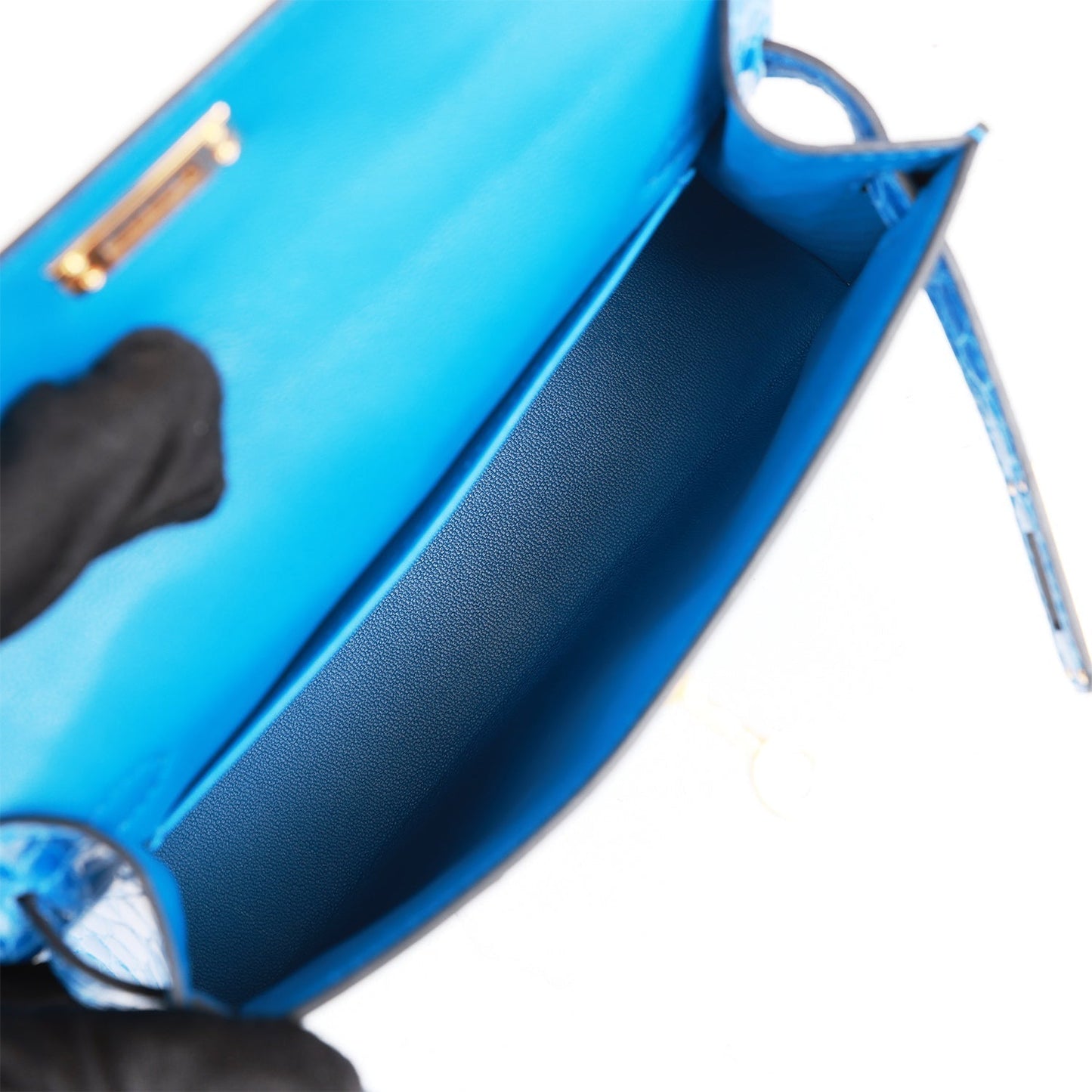 Luxury Hermes Kelly Sellier 20 Bleu Zellige Shiny Alligator Gold Hardware