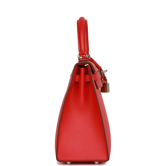 Luxury Hermes Kelly Sellier 25 Rouge de Coeur Verso Epsom Palladium Hardware