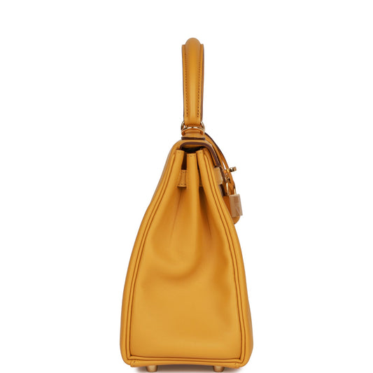 Luxury Hermes Kelly Retourne 25 Jaune Ambre Swift Gold Hardware