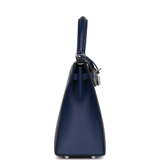 Luxury Hermes Kelly Sellier 25 Bleu Saphir Epsom Palladium Hardware