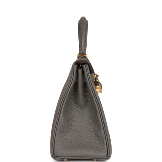 Luxury Hermes Kelly Retourne 28 Gris Meyer Clemence Gold Hardware