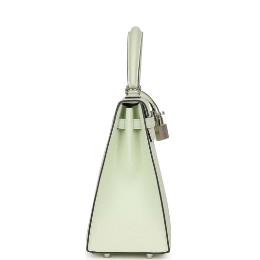 Luxury Hermes Kelly Sellier 25 Vert Fizz Epsom Palladium Hardware
