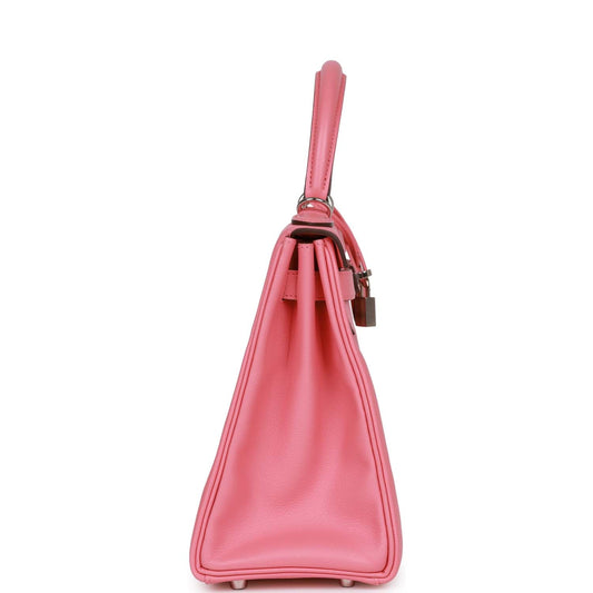 Luxury Hermes Kelly Retourne 28 Rose D'Ete Verso Evercolor Palladium Hardware