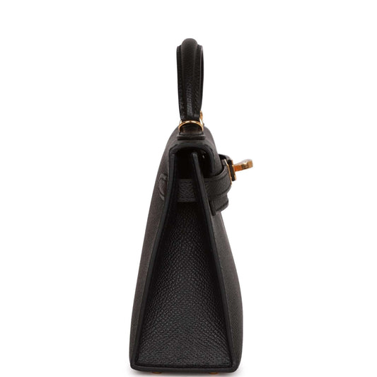 Luxury Hermes Kelly Sellier 20 Black Epsom Gold Hardware