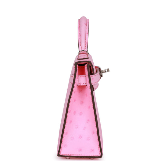 Luxury Hermes Kelly Sellier 20 Bubblegum Ostrich Palladium Hardware