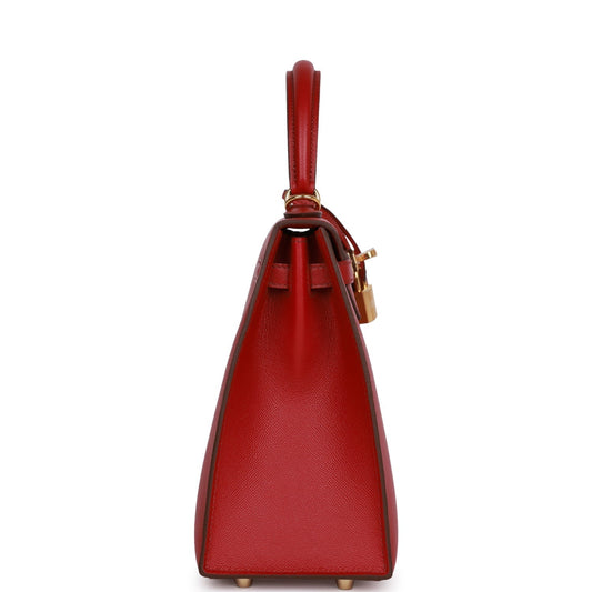 Luxury Hermes Kelly Sellier 25 Rubis Madame Gold Hardware