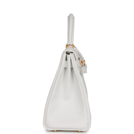 Luxury Hermes Kelly Retourne 28 New White Evercolor Gold Hardware