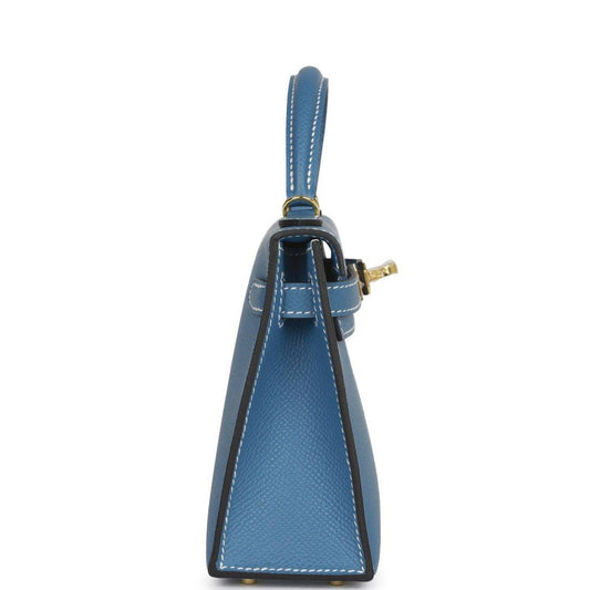 Luxury Hermes Kelly Sellier 20 Blue Jean Epsom Gold Hardware