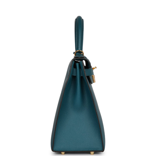 Luxury Hermes Kelly Sellier 28 Vert Bosphore Epsom Gold Hardware