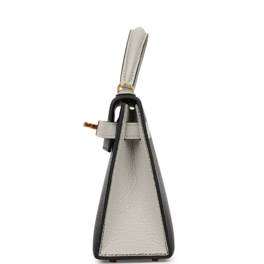 Luxury Hermes HSS Kelly Sellier 20 Black and Gris Perle Chevre Mysore Gold Hardware