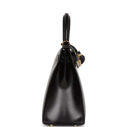 Luxury Hermes Kelly Sellier 28 Black Box Gold Hardware