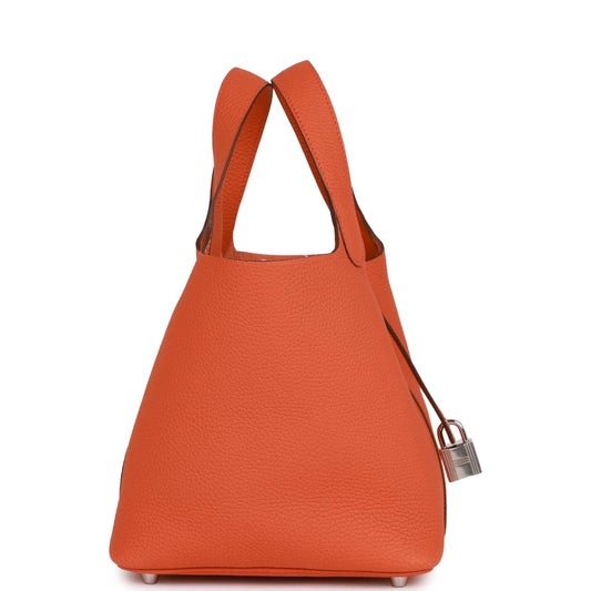 Luxury Hermes Picotin Lock 18 Orange Clemence Palladium Hardware