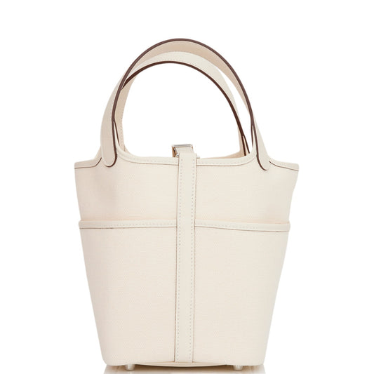Luxury Hermes Picotin Cargo 18 Nata Swift and Toile Canvas Palladium Hardware