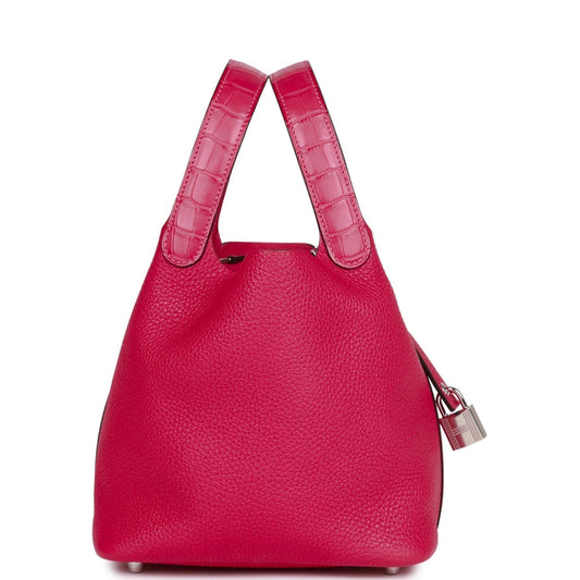 Luxury Hermes Picotin Lock 18 Framboise Clemence and Matte Alligator Touch Palladium Hardware