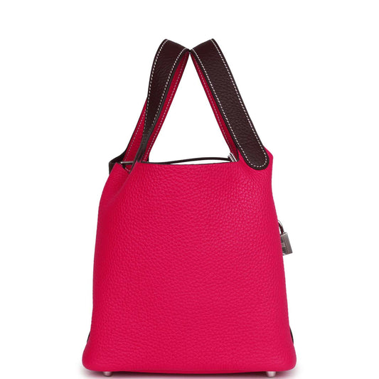 Luxury Hermes Picotin Lock 18 Casaque Framboise and Rouge Sellier Clemence Palladium Hardware