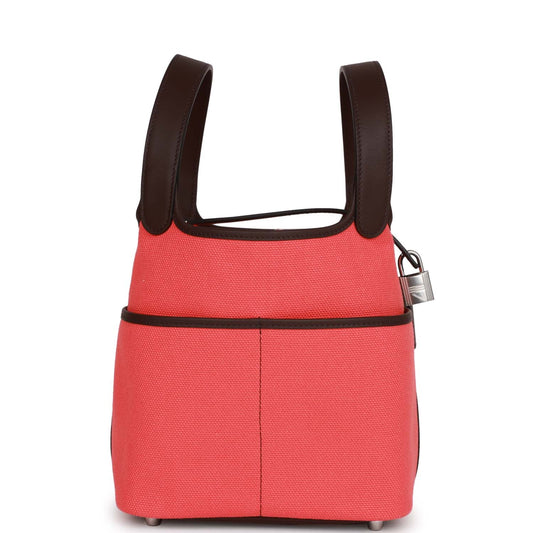 Luxury Hermes Picotin Cargo 18 Rose Texas and Rouge Sellier Swift and Toile Canvas Palladium Hardware