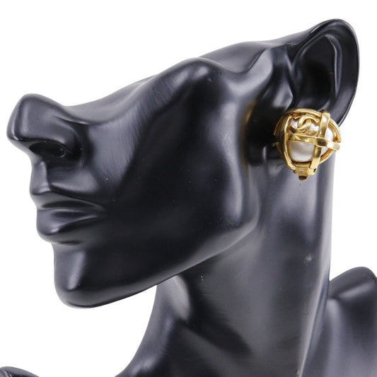 Chanel Coco Mark Earrings Gold Plated Faux Pearl