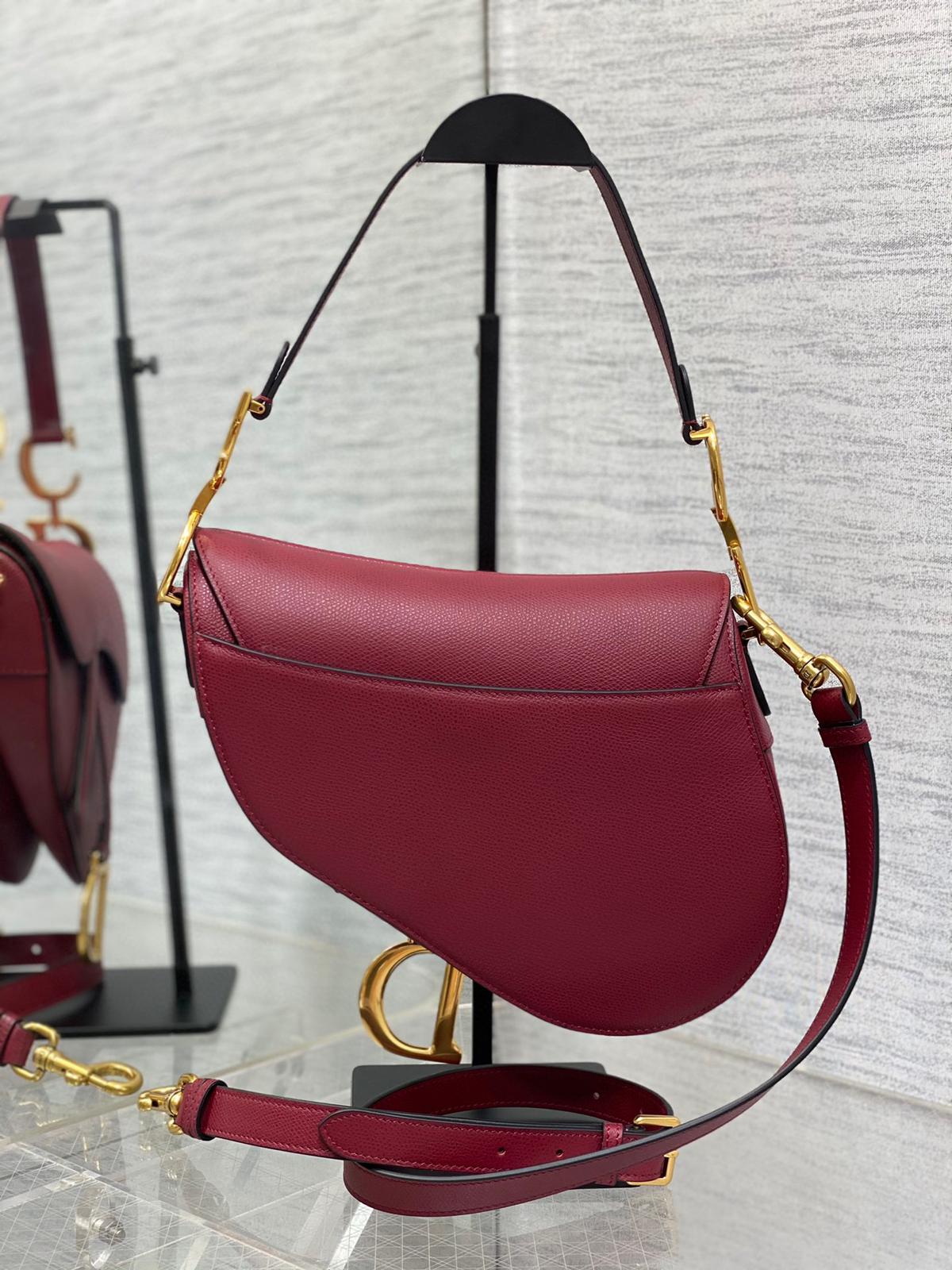 Luxury DiorSaddle Bag 25cm Dark Red Grained Calfskin
