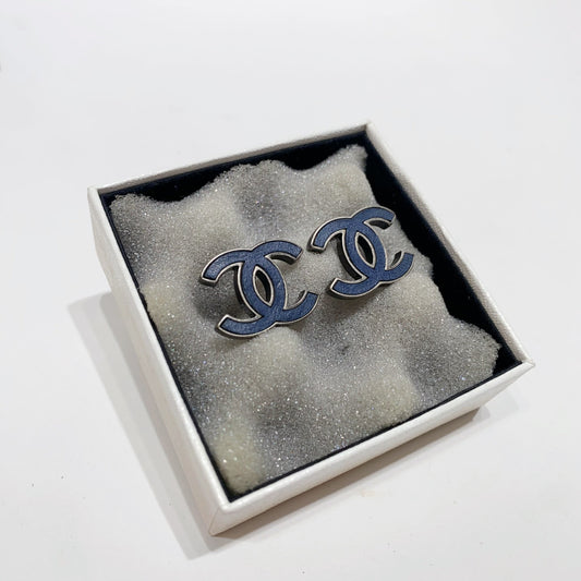No.4153-Chanel Metal & Leather Coco Mark Earrings