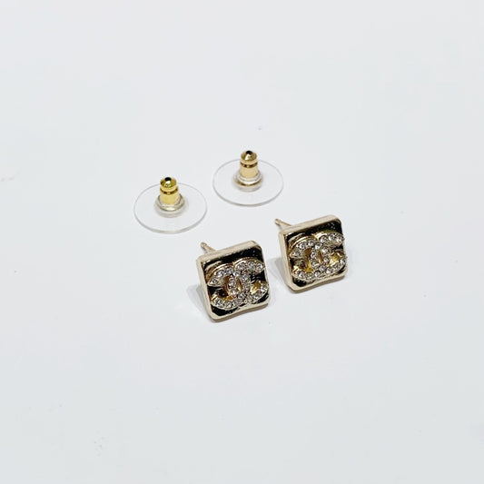 No.4178-Chanel Metal & Crystal Square Coco Mark Earrings